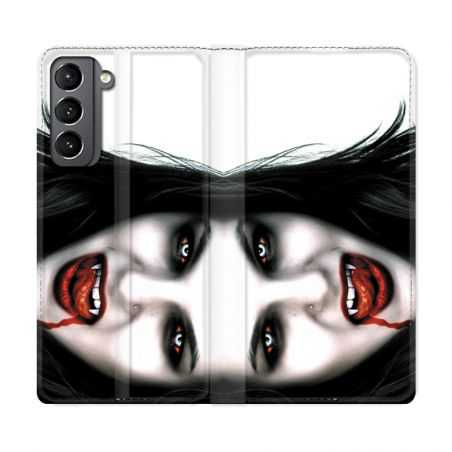 Housse Cuir Portefeuille Pour Samsung Galaxy S21 Vampire Blanc