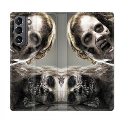 Housse Cuir Portefeuille Pour Samsung Galaxy S21 Zombie Blanc