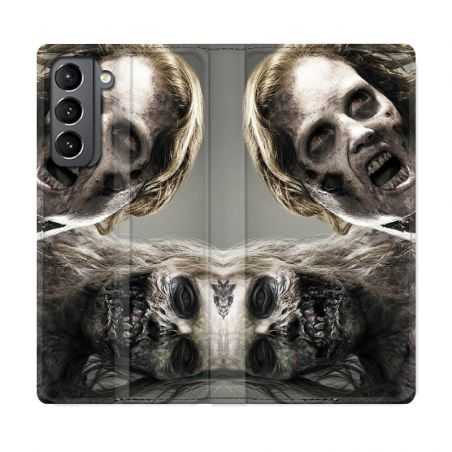 Housse Cuir Portefeuille Pour Samsung Galaxy S21 Zombie Blanc