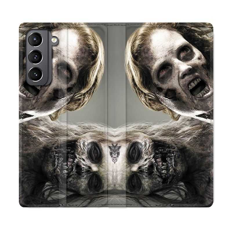 Housse Cuir Portefeuille Pour Samsung Galaxy S21 Zombie Blanc