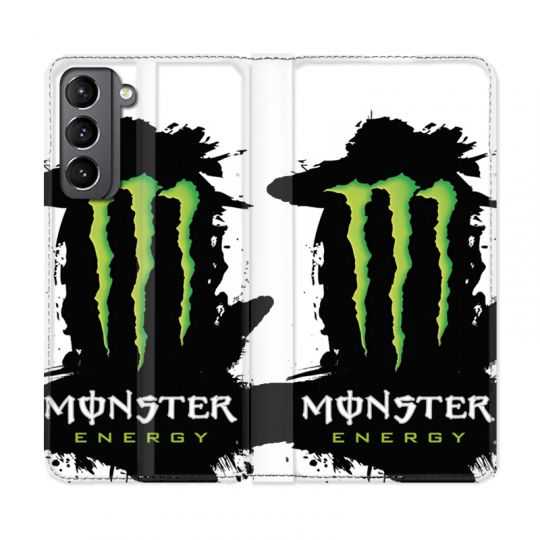 Housse Cuir Portefeuille Pour Samsung Galaxy S21 Monster Energy Tache