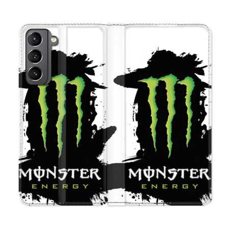 Housse Cuir Portefeuille Pour Samsung Galaxy S21 Monster Energy Tache