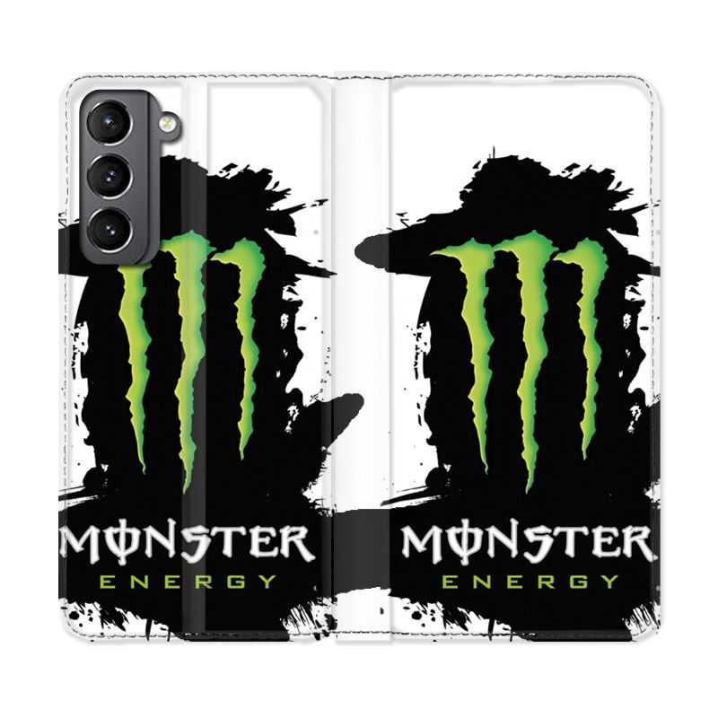 Housse Cuir Portefeuille Pour Samsung Galaxy S21 Monster Energy Tache