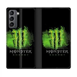 Housse Cuir Portefeuille Pour Samsung Galaxy S21 Monster Energy Vert