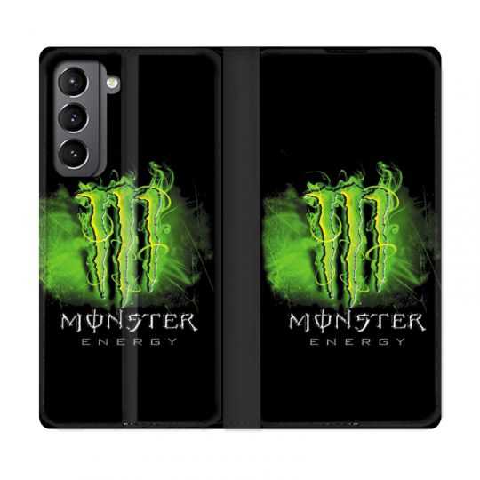 Housse Cuir Portefeuille Pour Samsung Galaxy S21 Monster Energy Vert