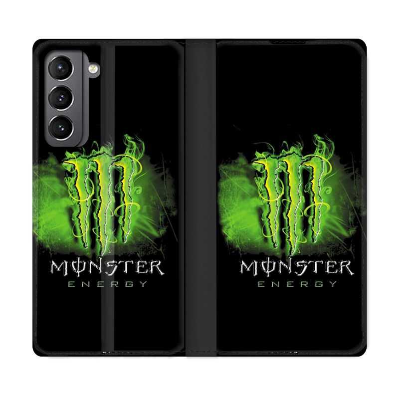 Housse Cuir Portefeuille Pour Samsung Galaxy S21 Monster Energy Vert