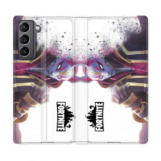 Housse Cuir Portefeuille Pour Samsung Galaxy S21 Fortnite Blanc
