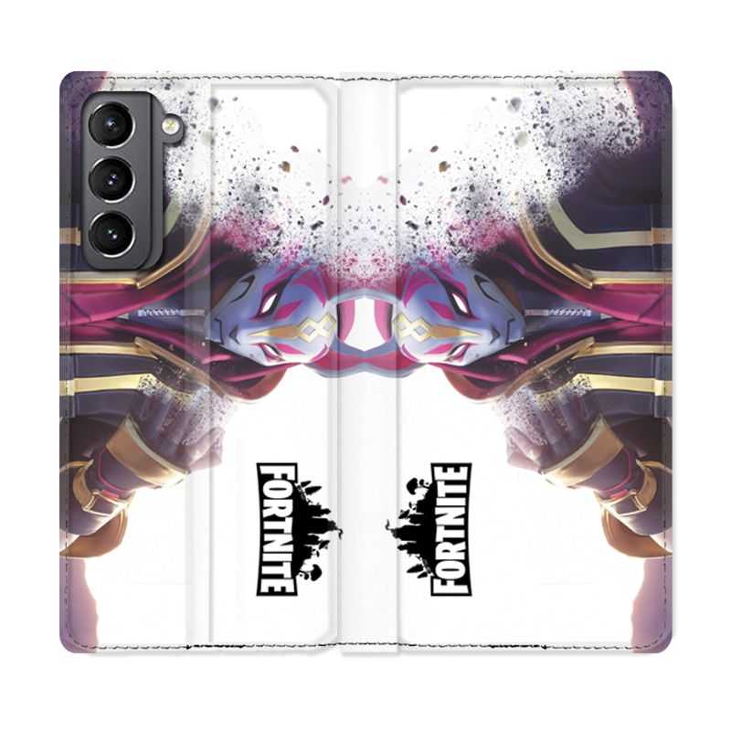 Housse Cuir Portefeuille Pour Samsung Galaxy S21 Fortnite Blanc