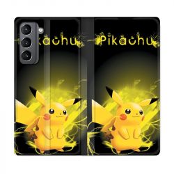 Housse Cuir Portefeuille Pour Samsung Galaxy S21 Pokemon Pikachu Eclair