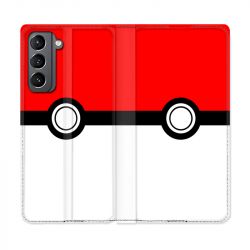 Housse Cuir Portefeuille Pour Samsung Galaxy S21 Pokemon Pokeball
