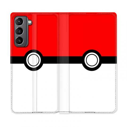 Housse Cuir Portefeuille Pour Samsung Galaxy S21 Pokemon Pokeball