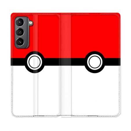 Housse Cuir Portefeuille Pour Samsung Galaxy S21 Pokemon Pokeball