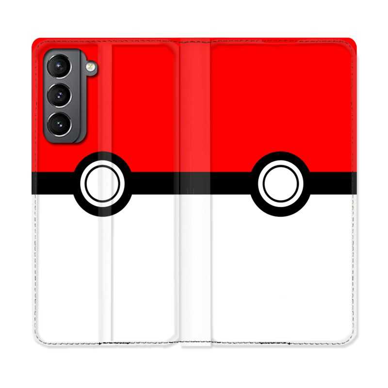 Housse Cuir Portefeuille Pour Samsung Galaxy S21 Pokemon Pokeball