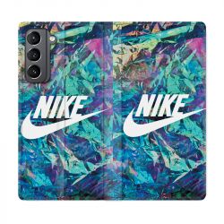 Housse Cuir Portefeuille Pour Samsung Galaxy S21 Nike Turquoise
