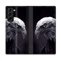 Housse Cuir Portefeuille Pour Samsung Galaxy S21 Plus Aigle Royal Noir