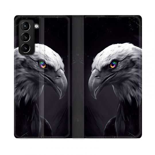Housse Cuir Portefeuille Pour Samsung Galaxy S21 Plus Aigle Royal Noir