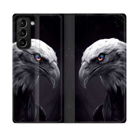 Housse Cuir Portefeuille Pour Samsung Galaxy S21 Plus Aigle Royal Noir