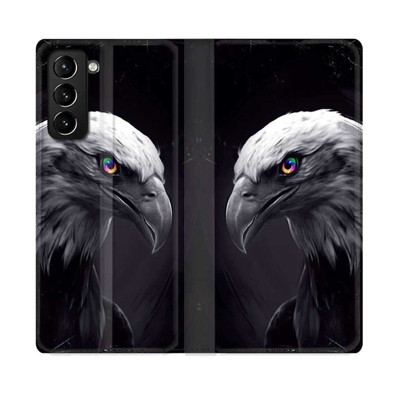 Housse Cuir Portefeuille Pour Samsung Galaxy S21 Plus Aigle Royal Noir