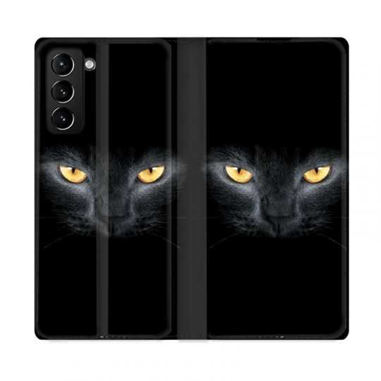 Housse Cuir Portefeuille Pour Samsung Galaxy S21 Plus Chat Noir