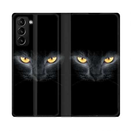 Housse Cuir Portefeuille Pour Samsung Galaxy S21 Plus Chat Noir