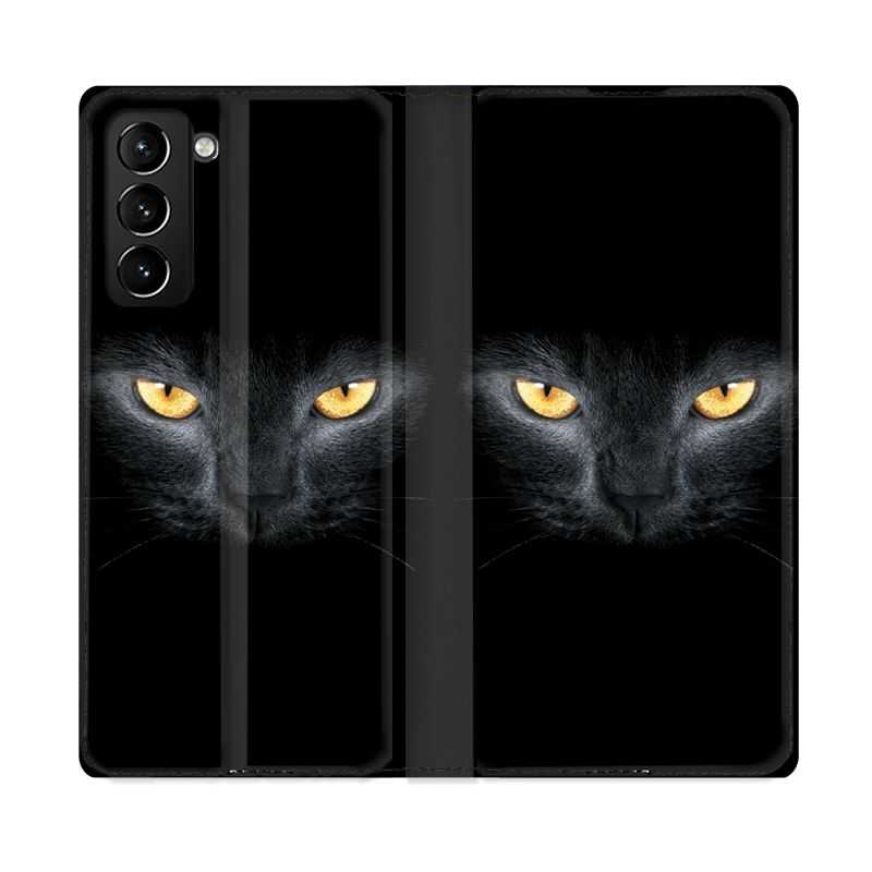 Housse Cuir Portefeuille Pour Samsung Galaxy S21 Plus Chat Noir
