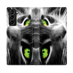 Housse Cuir Portefeuille Pour Samsung Galaxy S21 Plus Chat Vert