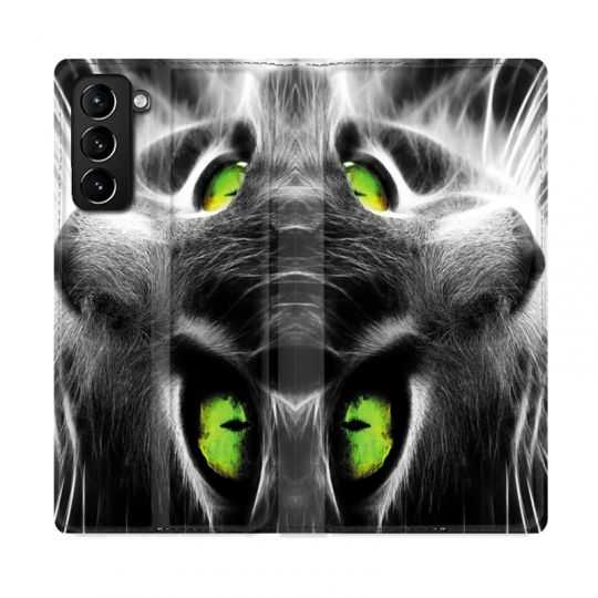 Housse Cuir Portefeuille Pour Samsung Galaxy S21 Plus Chat Vert