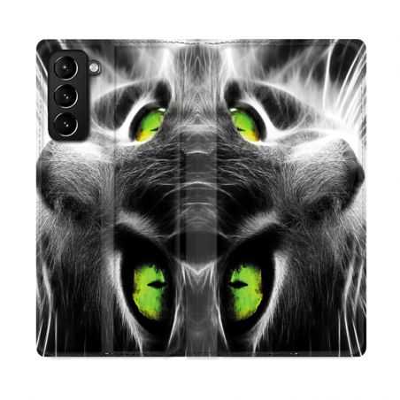 Housse Cuir Portefeuille Pour Samsung Galaxy S21 Plus Chat Vert