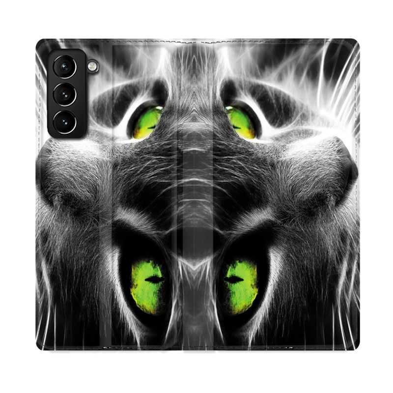 Housse Cuir Portefeuille Pour Samsung Galaxy S21 Plus Chat Vert