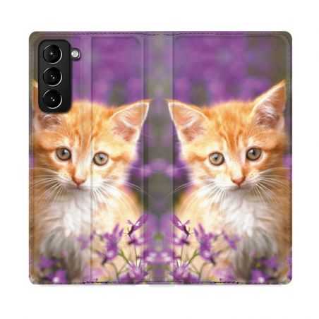 Housse Cuir Portefeuille Pour Samsung Galaxy S21 Plus Chat Violet