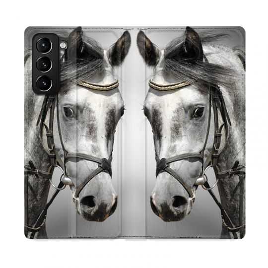 Housse Cuir Portefeuille Pour Samsung Galaxy S21 Plus Cheval Blanc