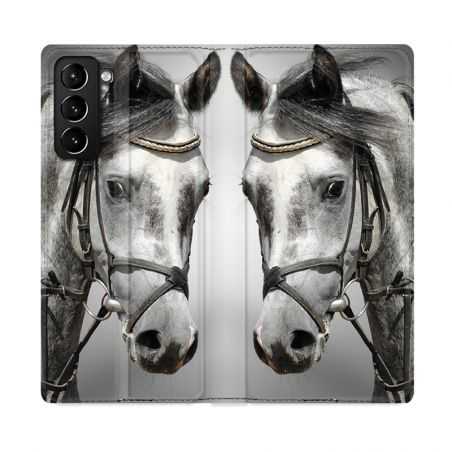 Housse Cuir Portefeuille Pour Samsung Galaxy S21 Plus Cheval Blanc