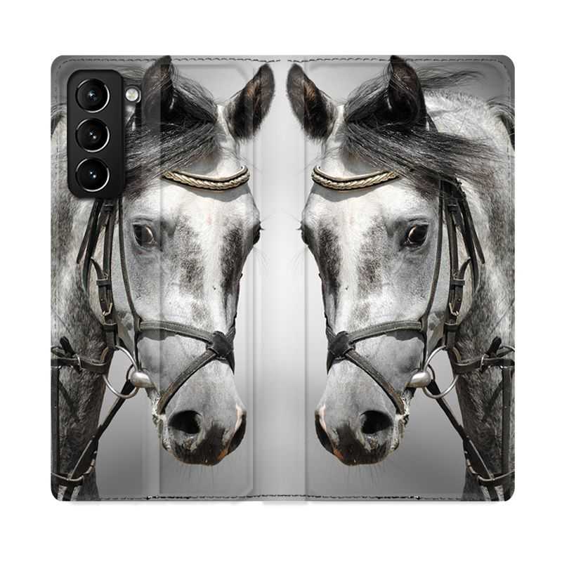 Housse Cuir Portefeuille Pour Samsung Galaxy S21 Plus Cheval Blanc