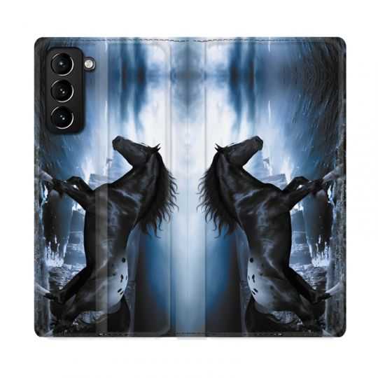 Housse Cuir Portefeuille Pour Samsung Galaxy S21 Plus Cheval Noir