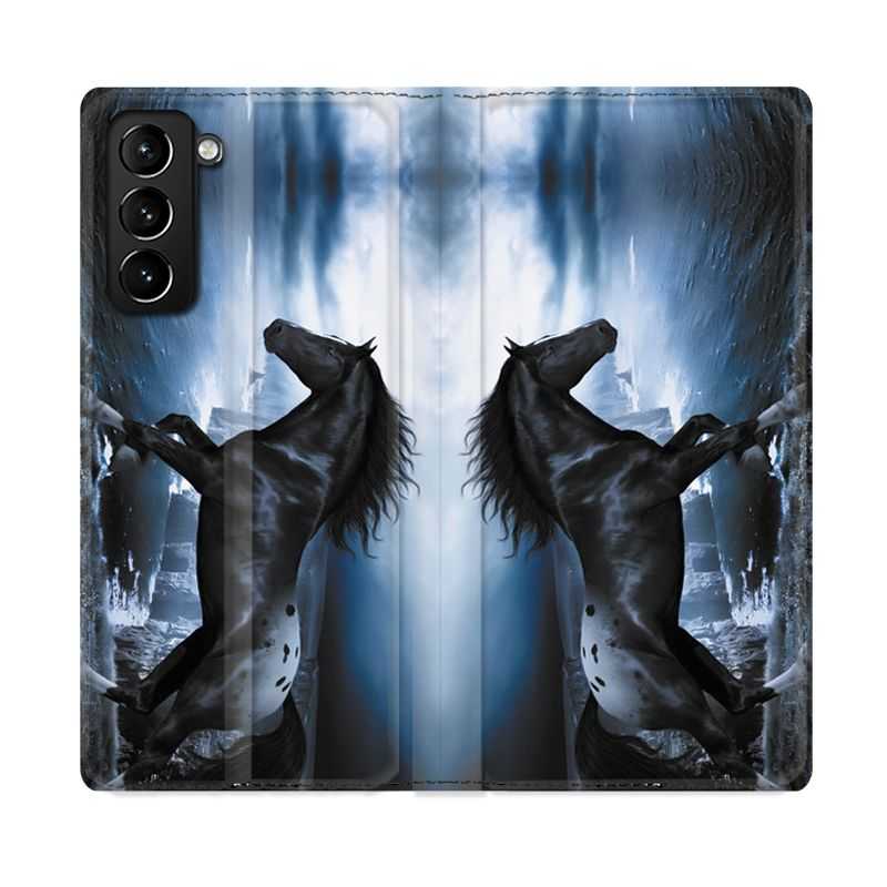 Housse Cuir Portefeuille Pour Samsung Galaxy S21 Plus Cheval Noir