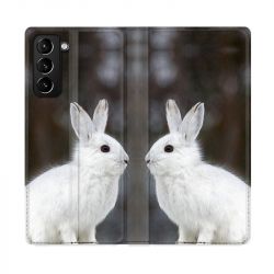 Housse Cuir Portefeuille Pour Samsung Galaxy S21 Plus Lapin Blanc