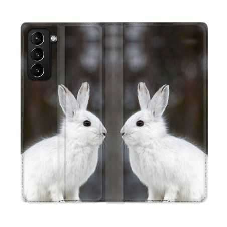 Housse Cuir Portefeuille Pour Samsung Galaxy S21 Plus Lapin Blanc