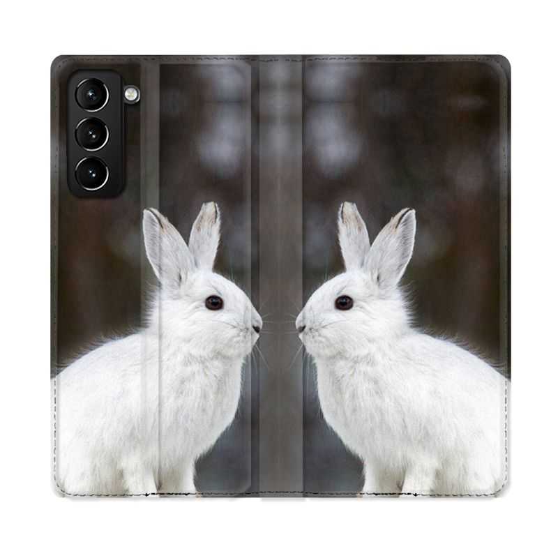 Housse Cuir Portefeuille Pour Samsung Galaxy S21 Plus Lapin Blanc
