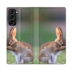 Housse Cuir Portefeuille Pour Samsung Galaxy S21 Plus Lapin Marron