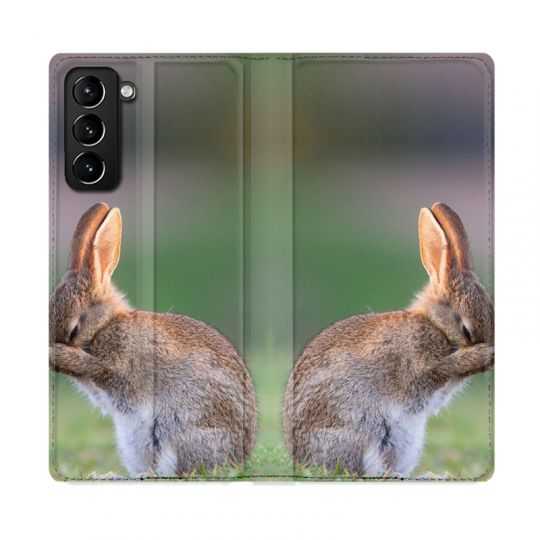 Housse Cuir Portefeuille Pour Samsung Galaxy S21 Plus Lapin Marron
