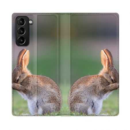 Housse Cuir Portefeuille Pour Samsung Galaxy S21 Plus Lapin Marron