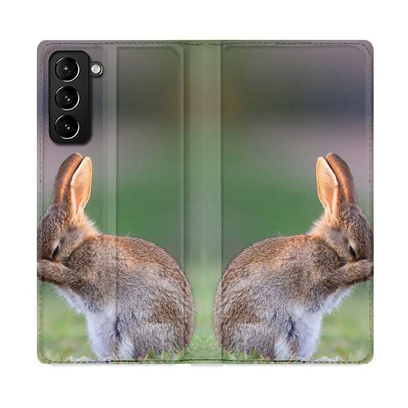Housse Cuir Portefeuille Pour Samsung Galaxy S21 Plus Lapin Marron