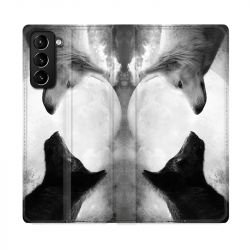 Housse Cuir Portefeuille Pour Samsung Galaxy S21 Plus Loup Duo