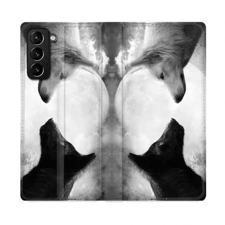 Housse Cuir Portefeuille Pour Samsung Galaxy S21 Plus Loup Duo