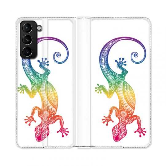 Housse Cuir Portefeuille Pour Samsung Galaxy S21 Plus Animaux Maori Salamandre Color