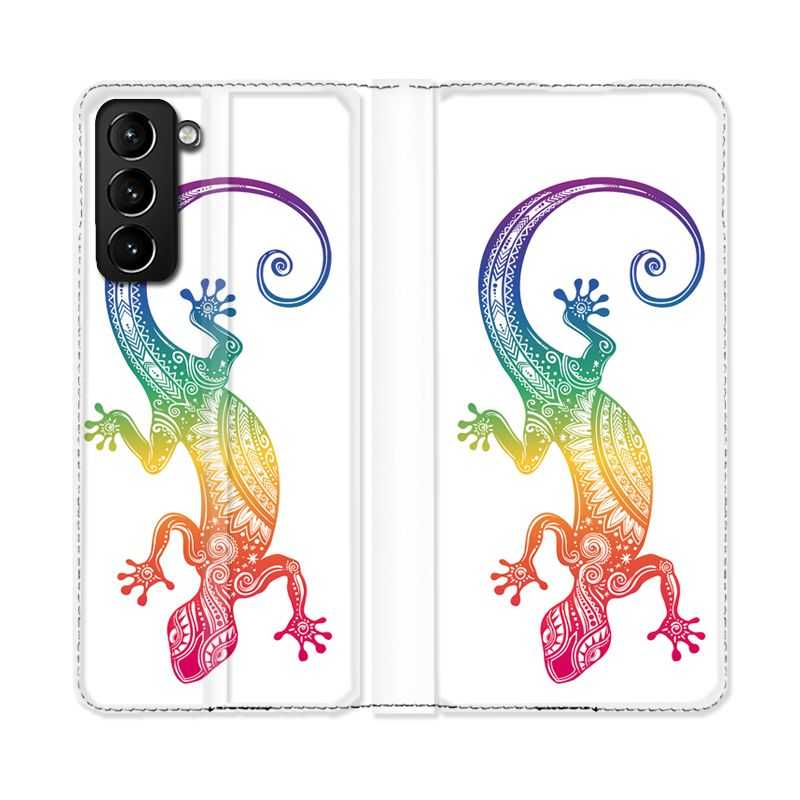 Housse Cuir Portefeuille Pour Samsung Galaxy S21 Plus Animaux Maori Salamandre Color
