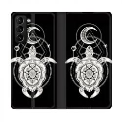 Housse Cuir Portefeuille Pour Samsung Galaxy S21 Plus Animaux Maori Tortue Noir