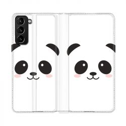 Housse Cuir Portefeuille Pour Samsung Galaxy S21 Plus Panda Blanc