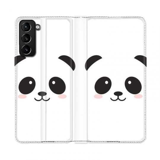 Housse Cuir Portefeuille Pour Samsung Galaxy S21 Plus Panda Blanc