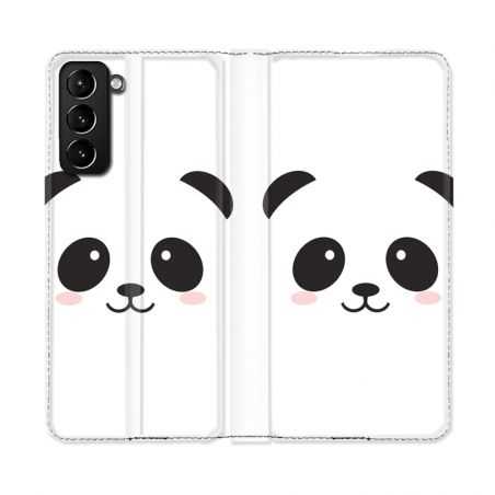 Housse Cuir Portefeuille Pour Samsung Galaxy S21 Plus Panda Blanc